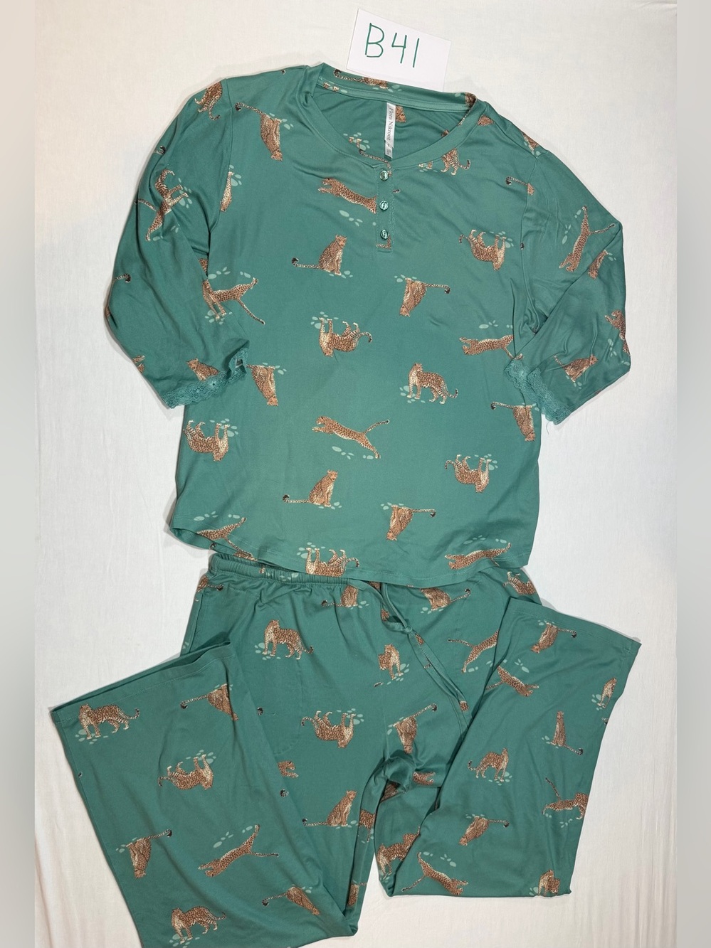 Green Leopard Print Pajama Set